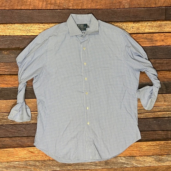 Polo Ralph Lauren Regent Checkered Long Sleeve Button Down Shirt Classic Blue - Picture 1 of 7